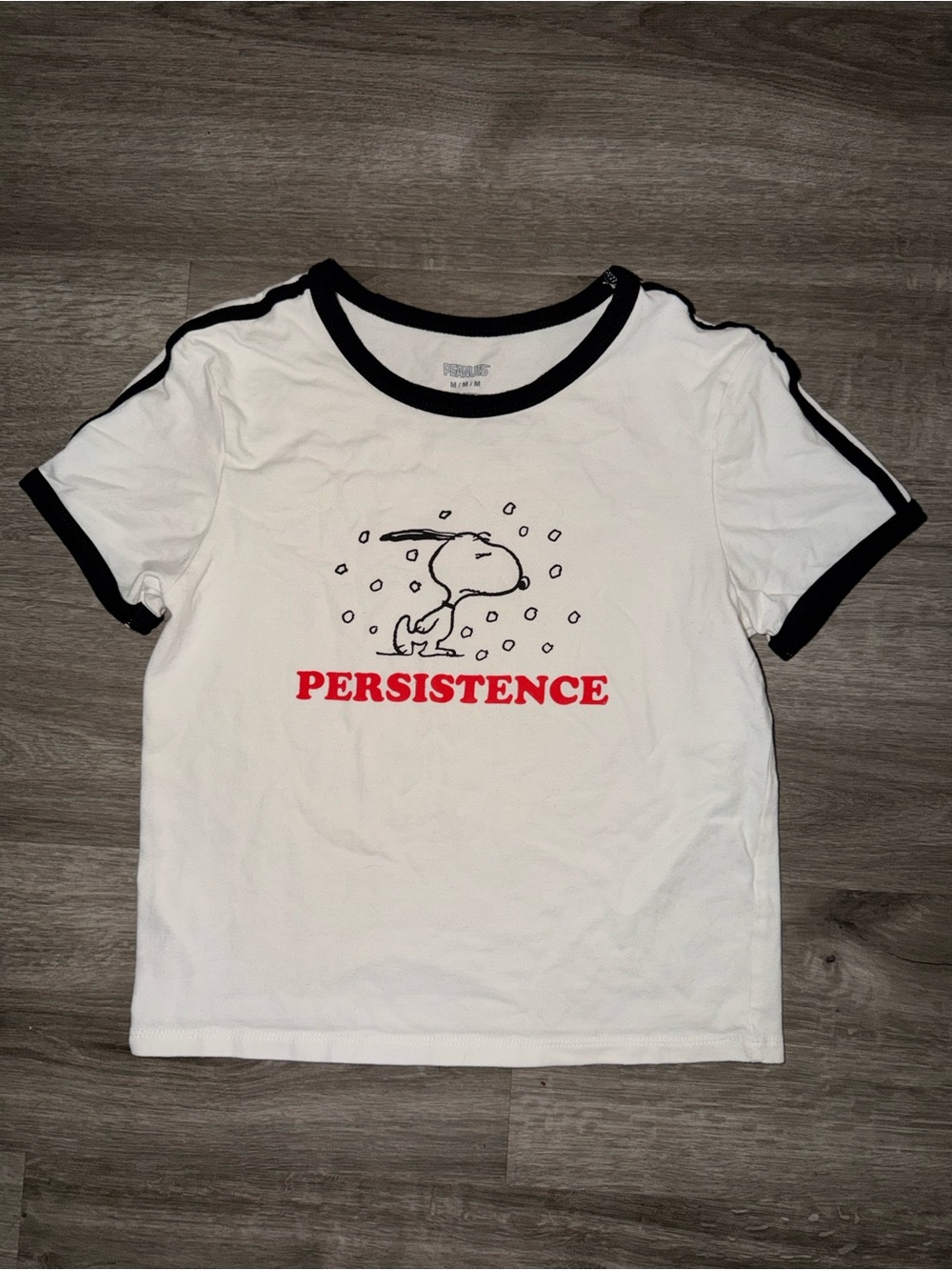 NWOT White 'Persistence' Snoopy Ringer Tee